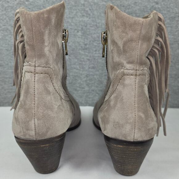 SAM EDELMAN LOUIE TAUPE SUEDE FRINGE ANKLE BOOT – WOMEN’S SIZE 10 – 3" HEEL - Picture 4 of 12